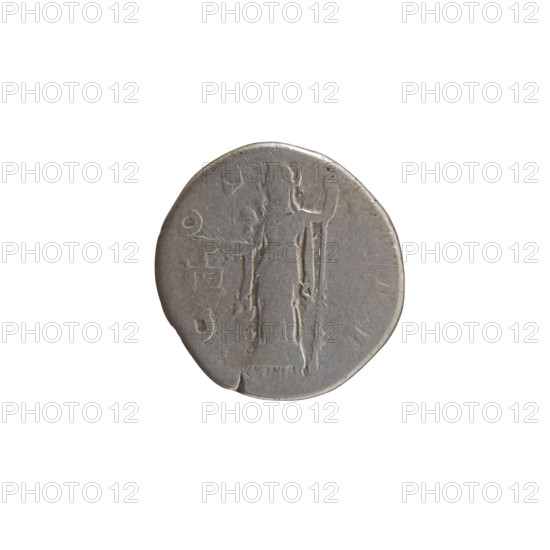 Denarius, Antoninus Pius (86–161; Roman emperor 138–161), issuer: Antoninus Pius; subject: personifications (Aequitas); iconography: obverse — head of Antoninus Pius in a laurel wreath facing right, legend 'ANTONINVS AVG PIVS PP'; reverse — Aequitas standing left, holding scales in his outstretched right hand and a long scepter in his left, legend 'C OS - IIII'; date: 145–161; culture: Roman Empire (27 BC–476); place: Rome; object type: coin; materials/technique: denarius; diameter: 18.0 mm; weight: 3.29 g; axis: 180 degrees.