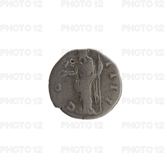 Denarius of Antoninus Pius (86–161; Roman emperor 138–161). Obverse: Head of Antoninus Pius in a laurel wreath facing right, legend ANTONINVS · AVG · PIVS · PP. Reverse: Concordia standing left, holding a patera in her outstretched right hand and a long scepter in her left, legend C O · S · IIII around. Iconography includes scepters, personifications, and paterae. Date: 145–161. Roman Empire, Rome. Coin: silver denarius, diameter 17.0 mm, weight 2.83 g, axis 330°.