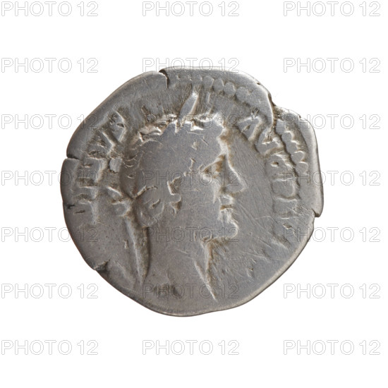 Denarius, Antoninus Pius (86–161; Roman Emperor 138–161), c. 145–161. Obverse: Head of Antoninus Pius in a laurel wreath facing right, inscription NINVS · AVG · PIV. Reverse: Two hands clasped together holding a winged caduceus and ears of corn; legend fragments C · OS · and I · II. Iconography: caducei, ears of corn, hands joined on the caduceus and ears of corn, right hand. Roman Empire (27 BC–476), Rome. Coin; diameter 17.5–18.0 mm, weight 2.83 g, axis 180°.