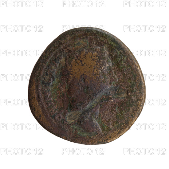 Sestertius of Antoninus Pius (86–161; Roman emperor 138–161), issuer: Antoninus Pius. Obverse: head of the emperor in a laurel wreath to the right, inscription ONINVS AVG - PIVS P, XI all around. Reverse: Annona (personification) standing left, holding ears of corn above a container (modius) in her right hand and an anchor in her left, inscription - NA AV all around, in a section, in SC. Iconography noted: ears of corn, Annona, modius, anchors, personifications. Roman Empire (27 BC–476), Rome. Coin: diameter 33.5–34.0 mm, weight 23.26 g, axis 0°. Fields dated 147–148.