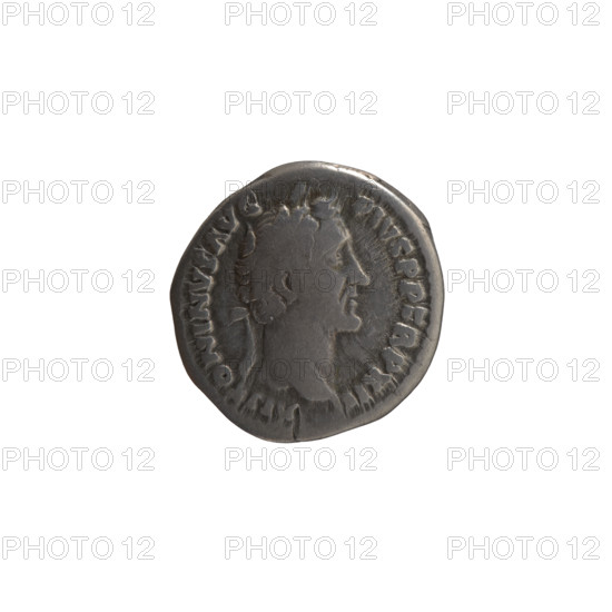 Denarius, Antoninus Pius (86–161; Roman emperor 138–161), issuer: Antoninus Pius; obverse: head of the emperor in a laurel wreath to the right, inscription ANTONINVS AVG PIVS PP TR P XII; reverse: Annona standing left, holding ears of corn above a container (modius) in her right hand and an anchor in her left, inscription C OS III I; iconography: ears of corn, Annona (personification), anchors, personifications, modii, head of the emperor in a laurel wreath; date: 148–149; culture: Roman Empire (27 BC–476); place: Rome; object type: coin (denarius); diameter: 17.5 mm; weight: 3.00 g; axis: 180°.