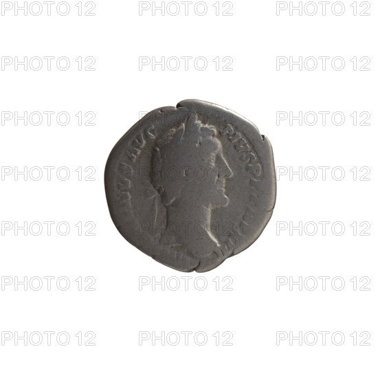 Denarius, Antoninus Pius (86–161; Roman emperor 138–161), issuer. Obverse: Head of Antoninus Pius in a laurel wreath facing right, inscription INVS AVG - PIVS P, XII around. Reverse: Annona (personification) standing left, holding ears of corn above a modius in her right hand and an anchor in her left hand; inscription C - OS - IIII circumferential. Iconography: Annona, ears of corn, anchors, personifications, head of the emperor in a laurel wreath. Date: 148–149. Culture/place: Roman Empire, Rome. Object type/material: Coin (denarius). Diameter: 18.0 mm. Weight: 2.74 g. Axis: 180 degrees.
