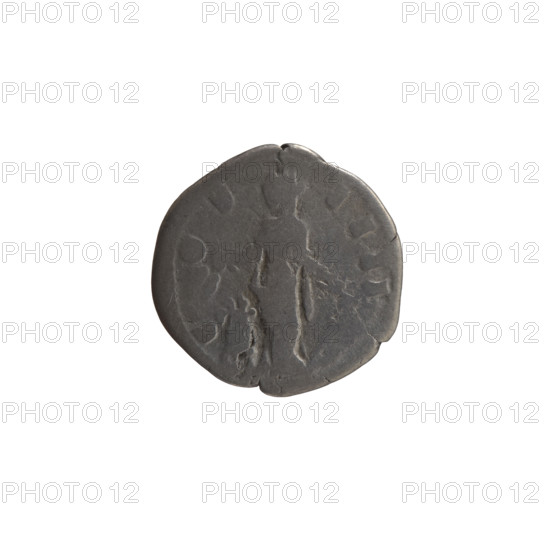 Denarius; Antoninus Pius (86–161; Roman emperor 138–161) issuer. Obverse: Head of Antoninus Pius in a laurel wreath facing right, inscription INVS AVG - PIVS P, XII. Reverse: Annona (personification) standing left, holding ears of corn above a modius in her right hand and an anchor in her left hand; circumferential C - OS - IIII. Iconography: Annona, ears of corn, anchors, personifications; head of the emperor in a laurel wreath. Date c. 148–149. Roman Empire (27 BC–476), Rome. Coin (denarius): diameter 18.0 mm, weight 2.74 g, axis 180°.