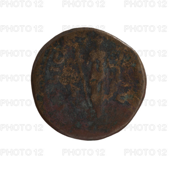 as (forgery?), Antoninus Pius (86–161; Roman emperor 138–161), issuer; caduceuses; iconography: personifications, Felicitas, ears of corn; obverse: head of the emperor in a laurel wreath facing right, inscription ANT·N·AVG·PIVS·PP·TR·P·XII; reverse: Felicitas stands to the right, holds a long caduceus in her right hand and ears of corn in her left, drapery hanging from the caduceus, inscription FELICI, control marks OS II, in fields SC; 148–149 (for the original); Roman Empire (27 BC–476), Rome (for the original); coin; diameter 25.5–26.0 mm, weight 11.22 g, axis 0°