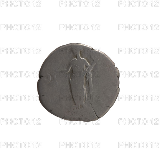 Denarius of Antoninus Pius (86–161; Roman Emperor 138–161). Obverse: Head of Antoninus Pius in a laurel wreath facing right, inscription ANTONINVS AVG PI - VS PP TR P XV. Reverse: Vesta standing left, holding a ladle (simpulum) in her right hand and a palladium in her left, with marks O - II. Date: 151–152. Roman Empire, Rome. Coin. Diameter 18.0–18.5 mm, weight 2.89 g, axis 180°. Iconography: Roman deities; attributes: ladles, palladium; style: Roman imperial coin.