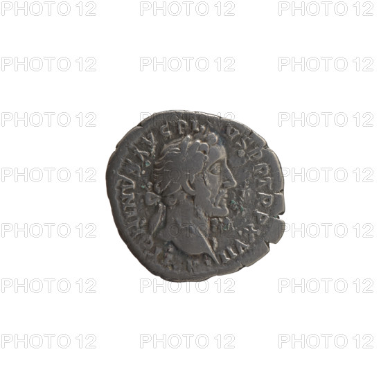 Denarius, Antoninus Pius (86–161; Roman emperor 138–161), issuer: Antoninus Pius. Obverse: Head of the emperor in a laurel wreath facing right, inscription A TONINVS AVG PI - VS PP TR P XVII. Reverse: Annona (personification) stands left, holds ears of corn in her right hand, rests her left on a container (modius) standing on a ship, inscription C OS - IIII. Date: 153–154. Culture/place: Roman Empire, Rome. Medium/function: Coin. Diameter: 18.5 mm. Weight: 2.97 g. Axis: 0°.