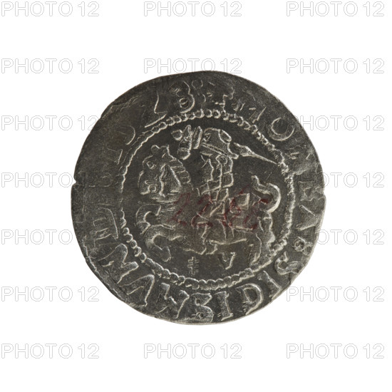 Lithuanian half-grosz, Sigismund I the Old (king of Poland; 1506–1548). R8 (rarity). Polish coin, Jagiellonian dynasty. Obverse: Chaser (Chaser turned left), in the rim between pearl borders an inscription: O:SIGISMVN. Reverse: Polish crowned eagle, in the rim between pearly borders an inscription: + MAG•I:DVCIS:LITVA•1528. Material: coin. Place: Grand Duchy of Lithuania, Vilnius, 1528.