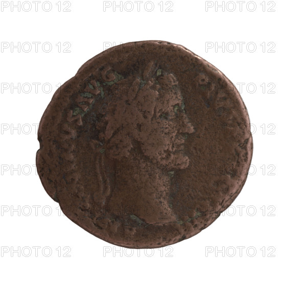 Antoninus Pius (86–161; Roman emperor 138–161), issuer; obverse: head of Antoninus Pius in a laurel wreath facing right, inscription ANTONINVS AVG - PIVS around; reverse: Felicitas (personification) stands to the right, holds a long caduceus in her right hand and ears of corn in her left, drapery through which she holds the corn, inscription III all around, in the fields SC; dated 148–149; Roman Empire (27 BC–476), Rome; coin (bronze), diameter 26.5–27.5 mm, weight 9.81 g, axis 180 degrees.