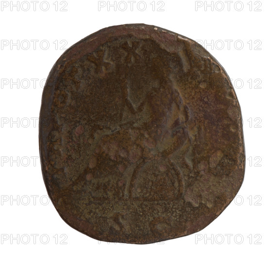 Sestertius of Antoninus Pius (86–161; Roman emperor 138–161), struck 156–157. Obverse: head of Antoninus Pius in a laurel wreath to the right, inscription ANTO-VS (all around). Reverse: Securitas seated left on a chair formed of crossed cornucopias, holding a scepter in her right hand and resting her left elbow on the chair, inscription TR POT XX (all around) and in the SC section. Roman Empire, Rome. Coin; diameter 31.0 mm, weight 23.30 g, axis 165°.