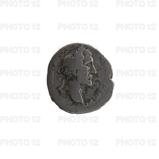 Denarius of Antoninus Pius (86–161; Roman emperor 138–161). Obverse: Head of Antoninus Pius in a laurel wreath facing right, legend NINVS AV P IMP II. Reverse: Annona (personification) stands to the right with one leg on the prow of a ship; in her right hand she holds a long rudder resting on a globe, in her left hand a container with ears of corn (modius); TR P. Iconography: personifications, head of the emperor in a laurel wreath, modius, ships, rudders. Coin; diameter 16.0–17.0 mm, weight 2.80 g, axis 0°.