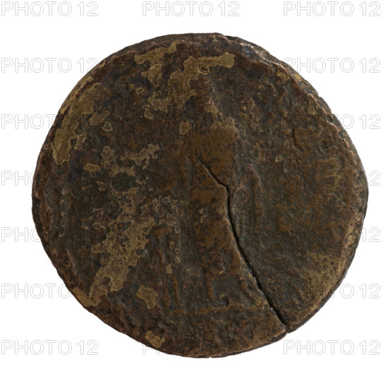 Sestertius, Antoninus Pius (86–161; Roman emperor 138–161) — obverse: head of the emperor with a laurel wreath facing right, inscription 'ANTONINVS AVG - PIVS P, P XXII'; reverse: emperor in toga and veil standing left, holding a patera above a tripod in his right hand and a scroll in his left, inscriptions around; dated 158–159, Rome, Roman Empire; coin; diameter 32.5–33.0 mm, weight 25.67 g, axis 0°.