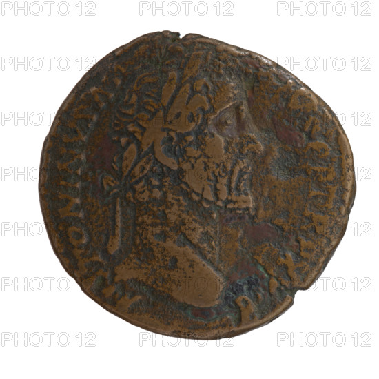 Sestertius, Antoninus Pius (86–161; Roman emperor 138–161). Obverse: Head of Antoninus Pius in a laurel wreath facing right; inscription ANTONINVS AV, IVS PP TR PX, I (all around). Reverse: Pietas standing left, holding a globe in her outstretched right hand and a child in her left, with two children standing at her sides; inscription PIETA, VG C, II (all around), in SC. Date: 158–159. Roman Empire, Rome. Coin. Diameter 29.5 mm (obverse), 34.1 mm (reverse); weight 22.19 g; axis 0°.
