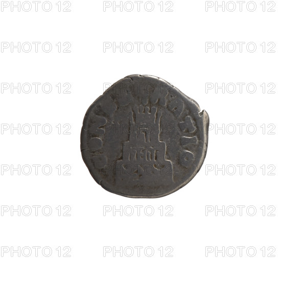 Denarius attributed to Lucius Verus (130–169) and Marcus Aurelius (121–180); posthumous Antoninus Pius (86–161). Obverse: Head of Antoninus Pius without a covering facing right, legend DIVVS ANTONINVS. Reverse: Funeral pyre with four tiers, decorated with garlands and statues, with a quadriga on top, legend CON·RATIO. After 161 CE, Roman Empire, Rome. Silver coin; diameter 17.5 mm; weight 2.70 g; axis 180°.