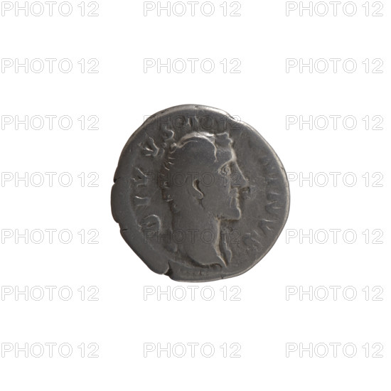 Denarius of Marcus Aurelius (121–180), issued after 161. Obverse: head of Antoninus Pius without a covering, drapery on the left shoulder, inscription DIVVS A[N]TINVS. Reverse: four-tier funeral pyre decorated with garlands and statues, quadriga on top, inscription CONSECRATIO. Roman Empire, Rome; coin; diameter 18.0 mm; weight 2.92 g; axis 195°.