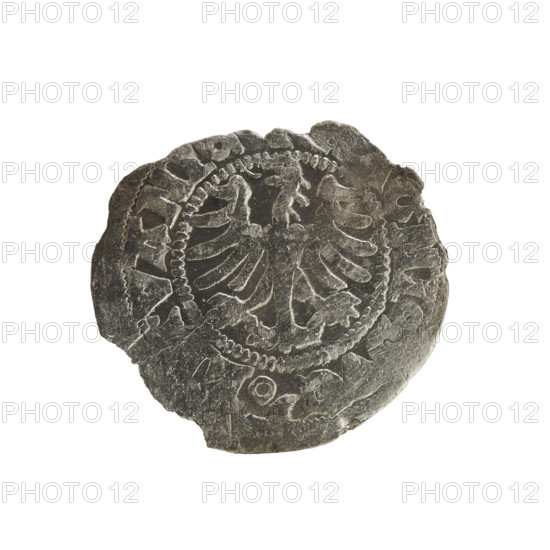 Lithuanian half-grosz of Sigismund I the Old (King of Poland, 1506–1548). Silver coin (half-grosz), Jagiellon dynasty. Obverse: Pogon (Lithuanian charging knight) turned left; rim with pearl-shaped borders and inscription. Reverse: Polish crowned eagle; rim with pearl-shaped borders and inscription. Dated within 1508–1529; struck in Vilnius, Grand Duchy of Lithuania, Poland–Lithuania.
