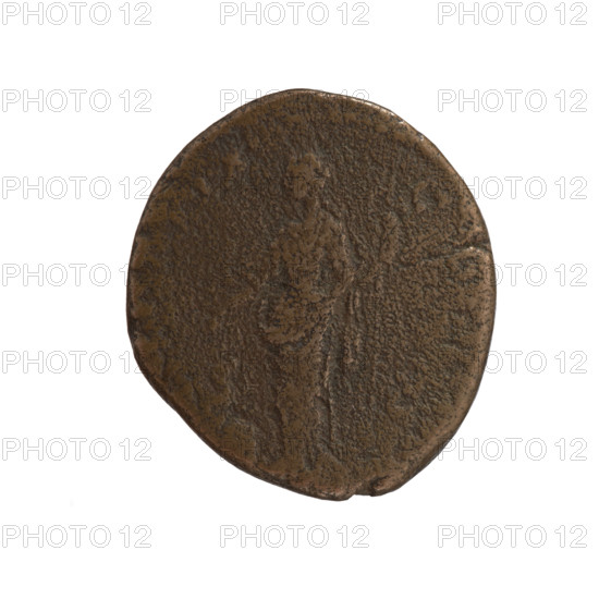 dupondius, Antoninus Pius (86–161; Roman emperor 138–161), issuer: Antoninus Pius — iconography: radiant crown; personifications; scepters; globe (attribute); Providentia. Obverse: head of Antoninus Pius in radiant crown facing right, inscription 'AV' - PIVS PP IMP II all around. Reverse: Providentia standing left, stretching her right hand above a globe on the ground, holding a long scepter in her left hand, inscription POT XIX - COS II all around; field marks S - C. Date: 155–156. Culture/place: Roman Empire, Rome. Object type: coin (dupondius). Measurements: diameter 24.0–24.5 mm, weight 11.90 g, axis 345°.