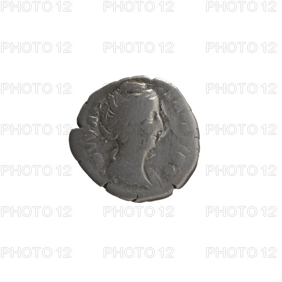 Denarius, posthumous issue for Faustina the Elder (98–141; Roman empress 138–141), issuer Antoninus Pius (86–161; Roman emperor 138–161). Obverse: Bust of Faustina I in drapery facing right, inscription 'A - FA' (all around). Reverse: Juno veiled and seated facing right, holding a scepter in her left hand, her right hand on the back of the seat, inscription 'AV, A' (circumferential). After 141 CE, Roman Empire. Coin: Rome; diameter 17.5–18.0 mm, weight 2.83 g, axis 180°.