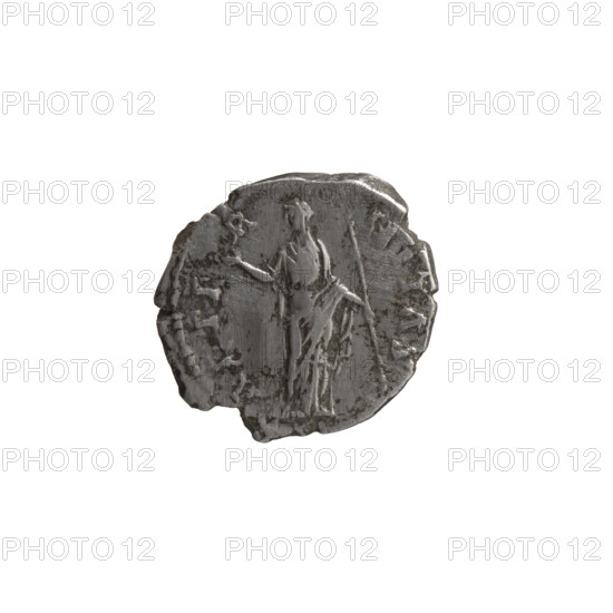 Denarius, Faustina the Elder (98–141; Roman empress 138–141) (posthumous), issuer: Antoninus Pius (86–161; Roman emperor 138–161). Obverse: Bust of Faustina I in drapery facing right, legend 'D·VA - FAVSTI, A' all around. Reverse: Juno, veiled, stands frontally, turns head left, right hand raised holding long scepter, legend 'AE·E - R - NITAS' all around. After 141 CE, Roman Empire (27 BC–476), Rome. Coin: diameter 17.0–18.5 mm, weight 2.97 g, axis 180°.