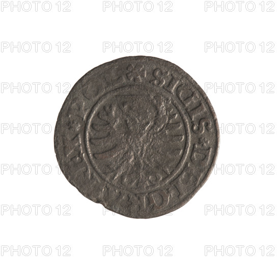 Gdansk szelag, Sigismund I the Old (King of Poland; 1506–1548). Silver coin (szelag), 1530. Obverse: Eagle of Royal Prussia; rim inscription between pearl-shaped borders: .SIGIS.DEI.GRA.REX.POL. Reverse: Coat of arms of Gdansk; rim inscription between pearl-shaped borders: .MONE.CIVI.DANCZ.153. Poland, Gdansk.
