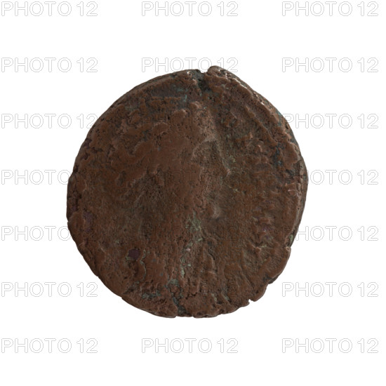 Dupondius, Faustina the Elder (98–141; Roman empress 138–141) (posthumous issue); issuer: Antoninus Pius (86–161; Roman emperor 138–161). Obverse: Bust of Faustina I in drapery facing right, legend FAVSTINA; Reverse: Aeternitas standing left, right hand outstretched holding a globe with a phoenix?, left hand lifting hem of robe?; legends R·?·NI in exergue, SC in fields. After 141 CE, Roman Empire (Rome). Coin: bronze dupondius, diameter 24.0–26.0 mm, weight 9.72 g, axis 0°.