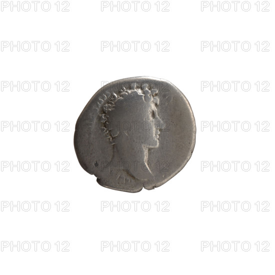 Denarius of Marcus Aurelius (121–180; Roman emperor 161–180), ca. 140–144. Obverse: Head of young Marcus Aurelius without a cover to the right, inscription AV AESAR - A (circumferentially). Reverse: Sacred utensils from the left: knife (secespita), sprinkler (aspergillum), jug (capis), crosier (lituus) and dipper (simpulum), inscription PIET (circumferentially). Roman Empire, Rome. Coin; AV; weight 2.97 g; diameter 17.0–17.5 mm; axis 0°.