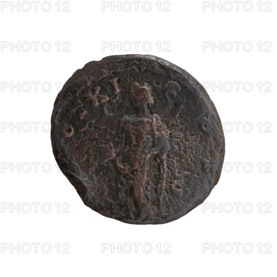 Head of young Marcus Aurelius uncovered, with drapery on the left shoulder; right legend: AVRELIVS CA, G PII, all around. Reverse: Pietas stands left, pours incense on an altar with his right hand, holds a container with incense in his left hand; legend: OT XI - COS, all around; in fields: -C. Issuers: Marcus Aurelius (121–180; Roman emperor 161–180; heir to the throne 138–161), Antoninus Pius (86–161; Roman emperor 138–161). Date: 156–157, Rome, Roman Empire. Coin (bronze/AV?): diameter 24.0–26.0 mm, weight 12.90 g, axis 180°.