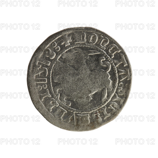 Lithuanian half-grosz, Sigismund I the Old (king of Poland; 1506–1548), Jagiellon dynasty; obverse: Pursuer (Pogonia) turned left, in the rim between pearl borders an inscription + COIN:SIGISMVNDI:1518:; reverse: crowned Polish eagle, in the rim between pearly borders an inscription + MAGNI:DVCIS:LITVANIE; coin, emblems (eagle, Pursuer).