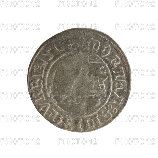 Lithuanian half-grosz, Sigismund I the Old (king of Poland; 1506–1548). R8 (rarity). Polish coin, Jagiellon dynasty. Materials/style: coin; inscriptions present. Obverse: Chaser (Lithuanian coat of arms) turned left; in the rim between pearl borders an inscription: + MON:SIGISMVNDI:151. Reverse: Polish eagle with a crown; in the rim between pearly borders an inscription: + MAGNI:DVCIS:LITVANIE, 1518. Grand Duchy of Lithuania, Vilnius, Poland.