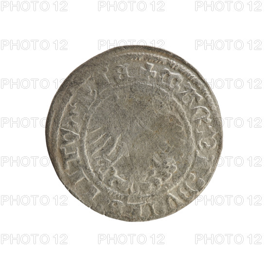 Lithuanian half-grosz, Sigismund I the Old (king of Poland; 1506–1548). R8 (rarity). Polish coin, Jagiellon dynasty. Obverse: Chaser turned left; in the rim between pearl borders an inscription: + MON: SIGISMVNDI:151. Reverse: Polish eagle with a crown; in the rim between pearly borders an inscription: + MAGNI:DVCIS:LITVANIE, 1518. Grand Duchy of Lithuania, Vilnius, Poland.