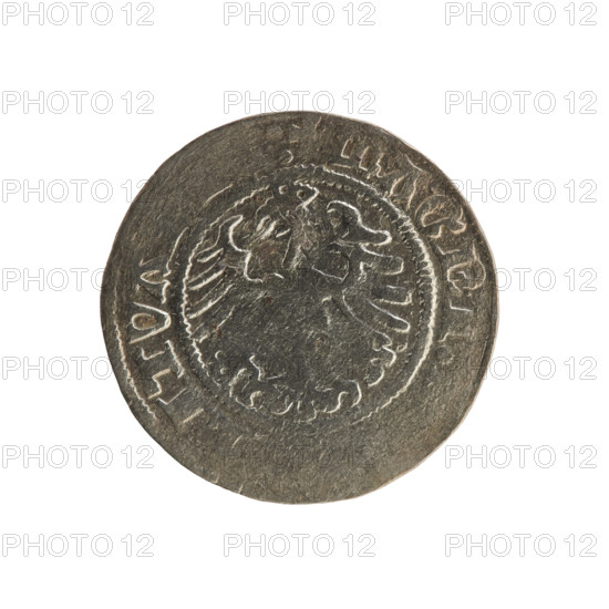 Lithuanian half-grosz, Sigismund I the Old (king of Poland; 1506–1548). Silver coin (half-grosz), 1518. Obverse: Pursuer (Lithuanian emblem) turned left; inscription in rim between pearl borders: + TA:S I:1518:. Reverse: Polish crowned eagle; inscription in rim between pearl borders: MAGNI LITVA 1518. Jagiellon dynasty; Grand Duchy of Lithuania; Vilnius; emblems: eagle and pursuer.
