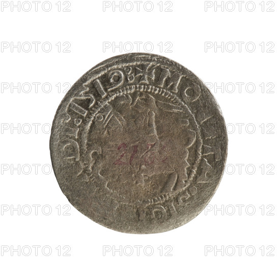 Lithuanian half-grosz, Sigismund I the Old (king of Poland; 1506–1548). R8 (rarity). Polish coin from the Jagiellonian dynasty. Obverse: Chaser (coat of arms of Lithuania) turned left; in the rim between pearl borders an inscription: + MO, TA, SIGINDI:1519:. Reverse: Polish crowned eagle; in the rim between pearl borders an inscription: +, I:DVCIS:LITVA, IE, 1519. Grand Duchy of Lithuania, Vilnius.