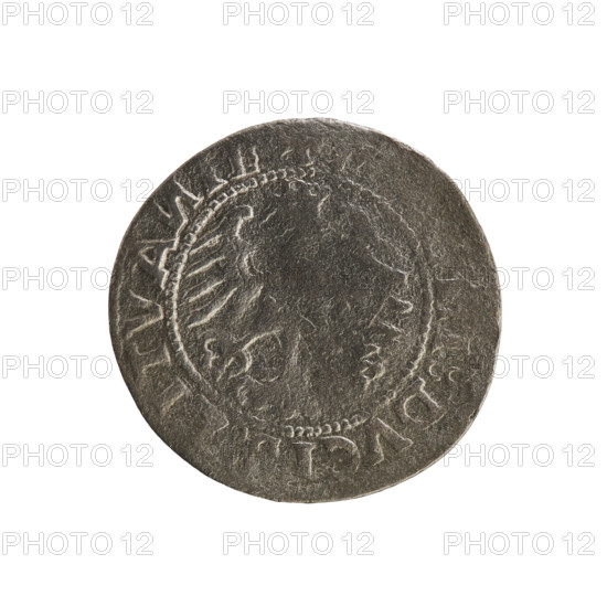 Lithuanian half-grosz, Sigismund I the Old (king of Poland; 1506–1548). R8 (rarity). Polish coin from the Jagiellonian dynasty. Obverse: Chaser (Chaser turned left), in the rim between pearl borders an inscription: + MO, TA, SIGINDI:1519:. Reverse: Polish crowned eagle, in the rim between pearl borders an inscription: +, I:DVCIS:LITVA, IE, 1519. Grand Duchy of Lithuania, Vilnius, Poland.