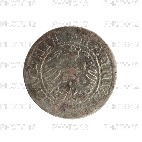Lithuanian half-grosz, Sigismund I the Old (king of Poland; 1506–1548). Polish coin (Jagiellon dynasty), 1519. Obverse: Pursuer (Lithuanian emblem) turned left; inscription in rim between pearl borders: + A:SIGIS, DI:1519:. Reverse: Crowned Polish eagle; inscription in rim between pearl borders: + MAGNI:, ITVANIE, 1519. Grand Duchy of Lithuania (Vilnius).