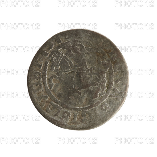 Lithuanian half-grosz, Sigismund I the Old (King of Poland; 1506–1548). Silver coin (half-grosz), c. 1508–1529. Obverse: Pogon (Lithuanian mounted knight) turned left; inscription in rim between pearl-shaped borders. Reverse: Polish crowned eagle; inscription in rim between pearl-shaped borders. Associated emblems: Pogon, eagle. Minted in Vilnius, Grand Duchy of Lithuania (Poland–Lithuania).