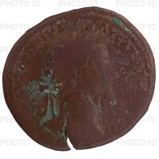 Sestertius of Marcus Aurelius (121–180; Roman emperor 161–180). Obverse: Head of Marcus Aurelius with laurel wreath facing right, inscription ANTONINVS - AVG ARM. Reverse: Providentia standing frontally, head turned left, holding a long scepter in the left hand and a wand in the right, with a globe below; inscription OT, III (all around). Attributes/personifications: globe, scepters; iconography: Marcus Aurelius, Providentia. Date: 164–166. Culture/place: Roman Empire, Rome. Object type/material: coin (sestertius). Dimensions: diameter 31.5–33.5 mm; weight 24.72 g; axis 165°.