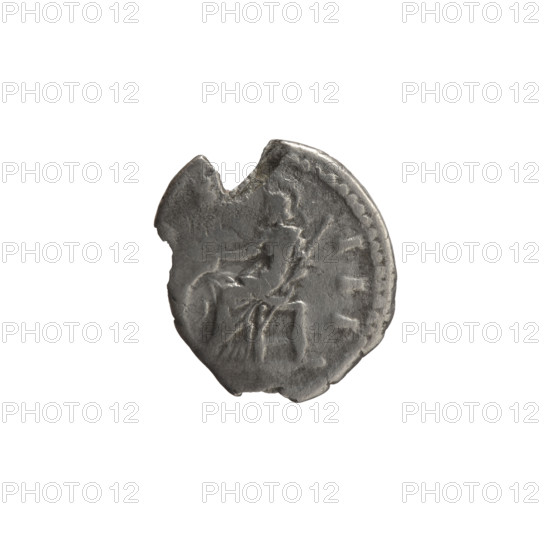 Denarius (with a hole), Marcus Aurelius (121–180; Roman emperor 161–180), issuer; Head of Marcus Aurelius with laurel wreath facing right, inscription M ANTONINVS all around; reverse: Roma sitting left, holding two shields in her right hand and a scepter in her left, inscription S • III all around; iconography: Roman deities, personifications, sceptres, shields; date 169–170; Roman Empire (27 BC–476); place: Rome; coin; diameter 16.0 mm, diameter 18.5 mm, weight 2.70 g, axis 0 degrees.