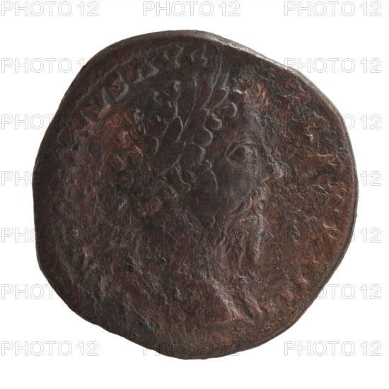 Sestertius, Marcus Aurelius (121–180; Roman Emperor 161–180), issuer. Obverse: Bust of Marcus Aurelius wearing a laurel wreath, with drapery on the left shoulder; inscription ANT·NVS AVG - TR P XXIIII. Reverse: Salus stands left; in her right hand she holds a patera feeding a snake coiled around an altar, in her left hand she holds a long scepter; inscription SA·LV·S AVG COS III; in SC fields. Date: 169–170. Roman Empire (27 BC–476). Rome. Coin: diameter 32.5–33.0 mm, weight 26.39 g, axis 0°.