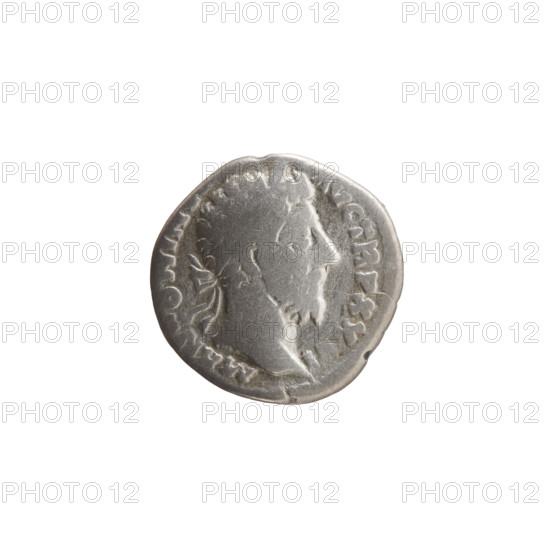 Denarius, Marcus Aurelius (121–180; Roman emperor 161–180) — obverse: head of Marcus Aurelius with laurel wreath facing right, inscription M ANTONIN - AVG TR P XXVI; reverse: Mars standing right, holding a spear in his right hand, resting his left on a shield standing on the ground, inscription IMP VI - COS III. Date: 171–172. Roman Empire (27 BC–476). Rome. Coin; diameter 17.0–17.5 mm, weight 2.77 g, axis 15°.