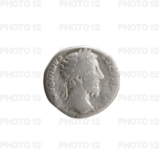 Denarius of Marcus Aurelius (121–180; Roman emperor 161–180). Obverse: Head of Marcus Aurelius with laurel wreath facing right, inscription NTONINVS - AVG TR P XXVI all around. Reverse: Mars standing right, holding a spear in his right hand, resting his left on a shield standing on the ground, inscription IMP VI - COS III all around. Date: 171–172. Roman Empire (27 BC–476), Rome. Coin. Diameter 17.5–18.0 mm, weight 3.05 g, axis 0°.