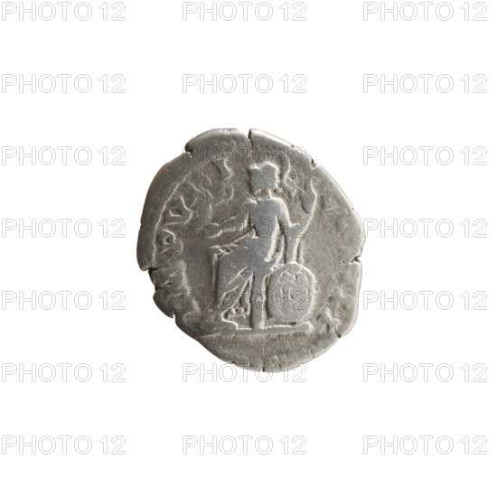 Denarius, Marcus Aurelius (121–180; Roman emperor 161–180), 171–172. Obverse: Head of Marcus Aurelius in a laurel wreath facing right, inscription M ANTONINVS - AVG, VI. Reverse: Roma seated on a shield decorated with the head of Medusa (gorgoneion) facing left; in her outstretched right hand she holds Victoria, in her left a spear, inscription IMP V - I - CO, III. Personifications; gorgoneion; Roma (personification); shields; Victoria (attribute); spears. Roman Empire (27 BC–476). Coin; diameter 17.5 mm and 19.5 mm; weight 2.83 g; axis 180 degrees.