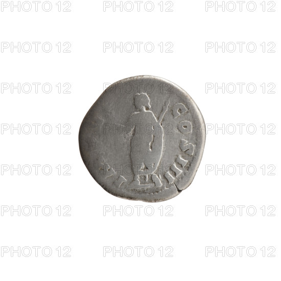 Denarius of Marcus Aurelius (121–180; Roman emperor 161–180), 173–174, Rome. Obverse: Head of Marcus Aurelius in laurel wreath facing right, inscription M·TONINVS·AVG·TR·P·XXVIII. Reverse: Emperor in toga standing left, holding a branch in his right hand and a scepter in his left, inscription IMP·V·COS·III. Coin; diameter 18.0–18.5 mm, weight 2.73 g, axis 180°.