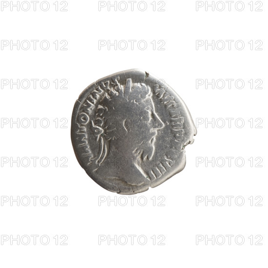 Denarius, Marcus Aurelius (121–180; Roman emperor 161–180), obverse: Head of Marcus Aurelius in laurel wreath facing right, inscribed M ANTONINVS - AVG TR P XXVIII; reverse: Emperor in toga standing left, holding a branch in his right hand and a scepter in his left, inscribed IMP VI - COS III; iconography: branches, emperor in toga, sceptres; date: 173–174; place: Rome, Roman Empire; medium: coin; diameter: 18.5 mm; weight: 2.98 g; axis: 180 degrees.
