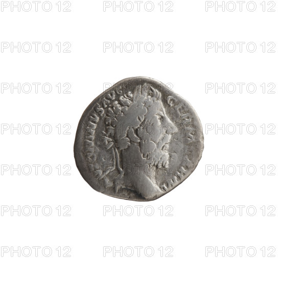 Denarius of Marcus Aurelius (121–180; Roman emperor 161–180). Obverse: Head of Marcus Aurelius in laurel wreath facing right, inscription M ANTONINVS AVG - GERM SARM. Reverse: Fortuna seated left, holding a rudder in her right hand and a cornucopia in her left, a wheel under the seat, inscriptions FORT DVCI TR P XXX, MP VIII COS III. Date: 175–176. Roman Empire (27 BC–476), Rome. Coin. Diameter 17.5–18.5 mm, weight 2.78 g, axis 180 degrees.