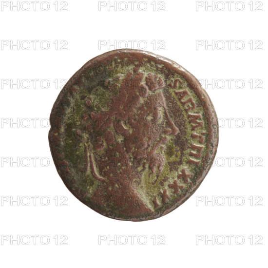 Head of Marcus Aurelius in laurel wreath to the right, M ANTONINVS AV - SARM TR P XXXI all around; reverse: Ship sailing to the right with four rowers, at the helm Neptune stands to the right, holding a trident and a dolphin, IMP VIII COS all around, FELICITATI AVG/PP above the ship, in the fields S - C. Marcus Aurelius (121–180; Roman emperor 161–180), 176–177. Roman Empire. Rome. Coin; diameter 24.5 mm, weight 10.47 g, axis 0°.