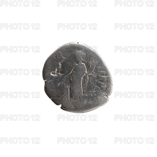 Denarius of Marcus Aurelius (121–180; Roman emperor 161–180). Obverse: head of Marcus Aurelius with laurel wreath facing right, inscription EL AN - TONI all around. Reverse: Annona standing left, holding ears of corn in her right hand above a container (modius), and a cornucopia in her left hand above the prow of a ship, inscription S - III PP all around. Iconography: ears of corn, personification Annona, modius, ships, cornucopia (attribute). Date: 176–180 CE. Roman Empire (27 BC–476). Coin; diameter 18.0–18.5 mm; weight 2.09 g.