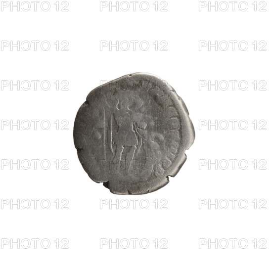 Denarius of Marcus Aurelius (121–180; Roman emperor 161–180), 177–178. Obverse: Head of Marcus Aurelius with laurel wreath facing right, inscription REL ANT - ONINVS, VG all around. Reverse: Mars standing right, holding a spear in his right hand and resting his left hand on a shield standing on the ground, inscription VIIII COS III PP all around. Roman deities (Mars), iconography includes shields and spears. Roman Empire (27 BC–476), Rome. Coin; diameter 17.0–17.5 mm, weight 2.87 g, axis 180°.