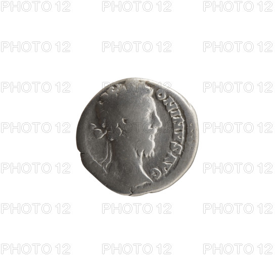 Denarius, Marcus Aurelius (121–180; Roman emperor 161–180), 179. Obverse: Head of Marcus Aurelius with laurel wreath facing right, inscription ONINVS AVG around. Reverse: Mars standing right, holding a spear in his right hand, left hand resting on a shield standing on the ground, inscription TR P XXXIII – IMP X around. Roman deities, iconography of Marcus Aurelius. Roman Empire (27 BC–476), Rome. Coin; diameter 17.0 mm; weight 2.47 g; axis 180°.