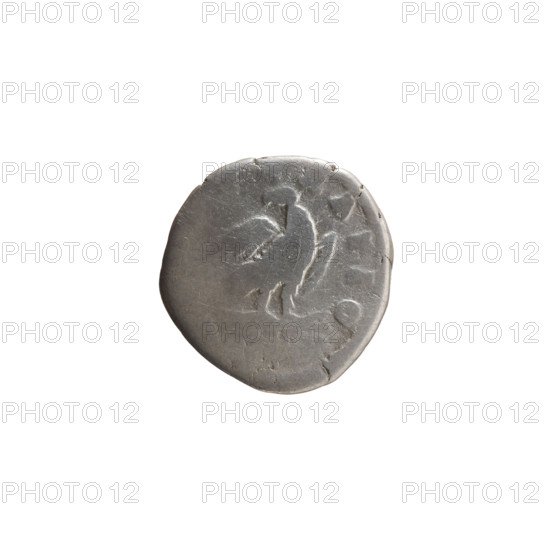 Denarius, posthumous issue for Marcus Aurelius (121–180; Roman emperor 161–180), issued under Commodus (161–192; Roman emperor 177–192). Obverse: Head of Marcus Aurelius without a cap facing right, legend DIVVS M AN—ONINVS (legend surrounding). Reverse: Eagle standing on a thunderbolt facing right, head turned, legend CRATIO around. Iconography: Marcus Aurelius; eagle on thunderbolt; thunderbolts. After 180. Roman Empire, Rome. Coin; diameter 16.5–17.0 mm; weight 2.48 g; axis 165°.