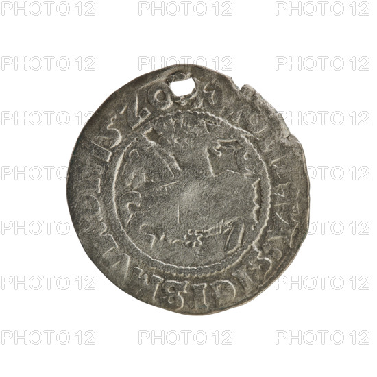 Lithuanian half-grosz, Sigismund I the Old (king of Poland; 1506–1548). R8 (rarity). Polish coin of the Jagiellon dynasty, dated 1520. Obverse: Pogon (Lithuanian coat of arms) turned left; in the rim between pearl borders an inscription: TA:SIGISMV, DI:15Z0. Reverse: crowned Polish Eagle; in the rim between pearl borders an inscription: MA, I:DVCI, TVA, IE. Grand Duchy of Lithuania, Vilnius.