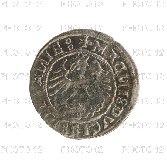 Lithuanian half-grosz, Sigismund I the Old (King of Poland; 1506–1548). Obverse: Pogon (Coat of Arms of Lithuania) turned left; in the rim between pearly borders an inscription: + MO, ETA:SIGISMV, DI:15Z0:. Reverse: Polish crowned Eagle; in the rim between pearly borders an inscription: + MAG, I:DVCIS:LI, A, IE:, 1520. Polish coin (Grand Duchy of Lithuania, Vilnius).